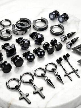 15 Pairs Earrings for Men, Stainless Steel